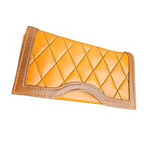 Orange Quilted Faux Leather Compartmentalized Checkbook Wallet Brown Trim